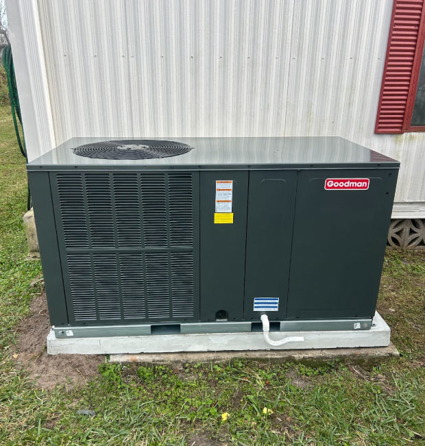 Outdoor Goodman air conditioning unit installed by Wingman Heating & Cooling